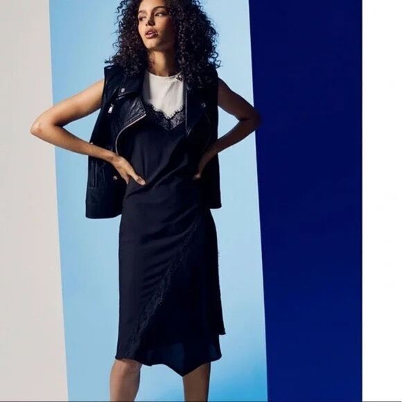 NWT DKNY Mixed-Media Midi Dress medium Lace Colorblock black white party - Picture 1 of 16